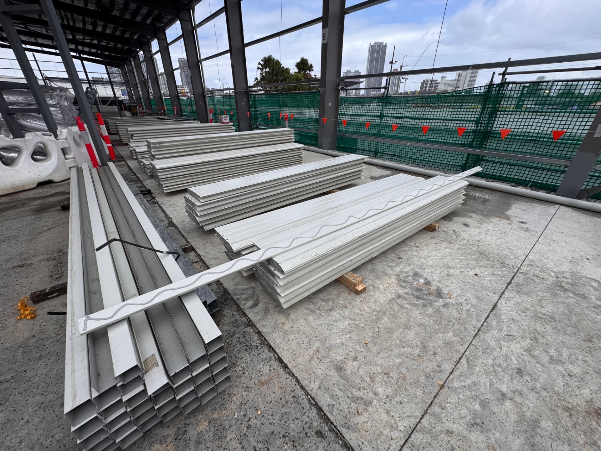 Speedpanel wall panels stacked on a commercial high-rise site